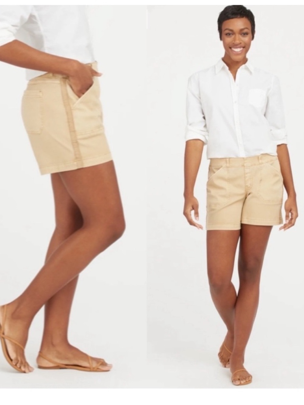 Spanx Twill Stretch Shorts Almond Medium